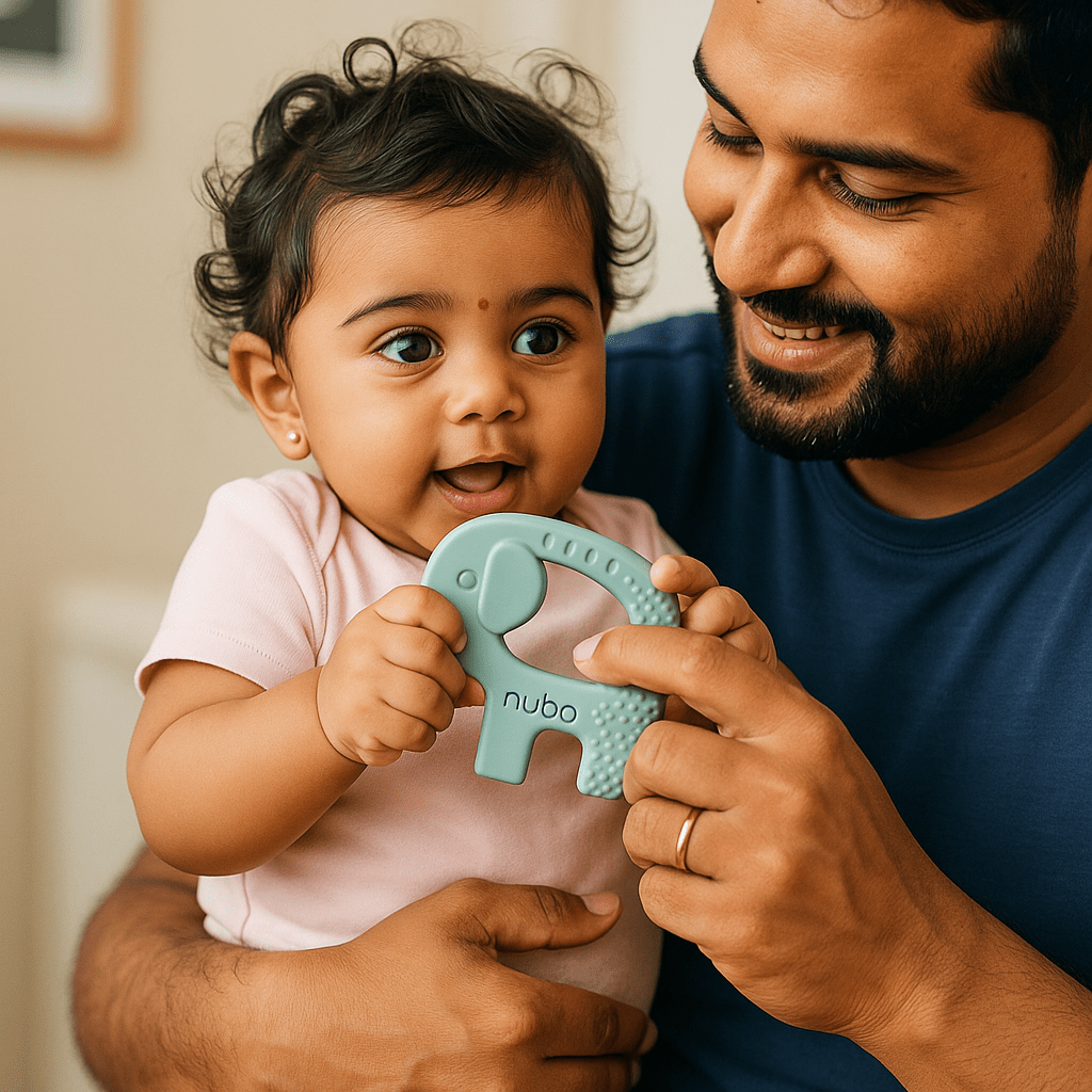 calm during teething: why colors of teething toys matter - nubo