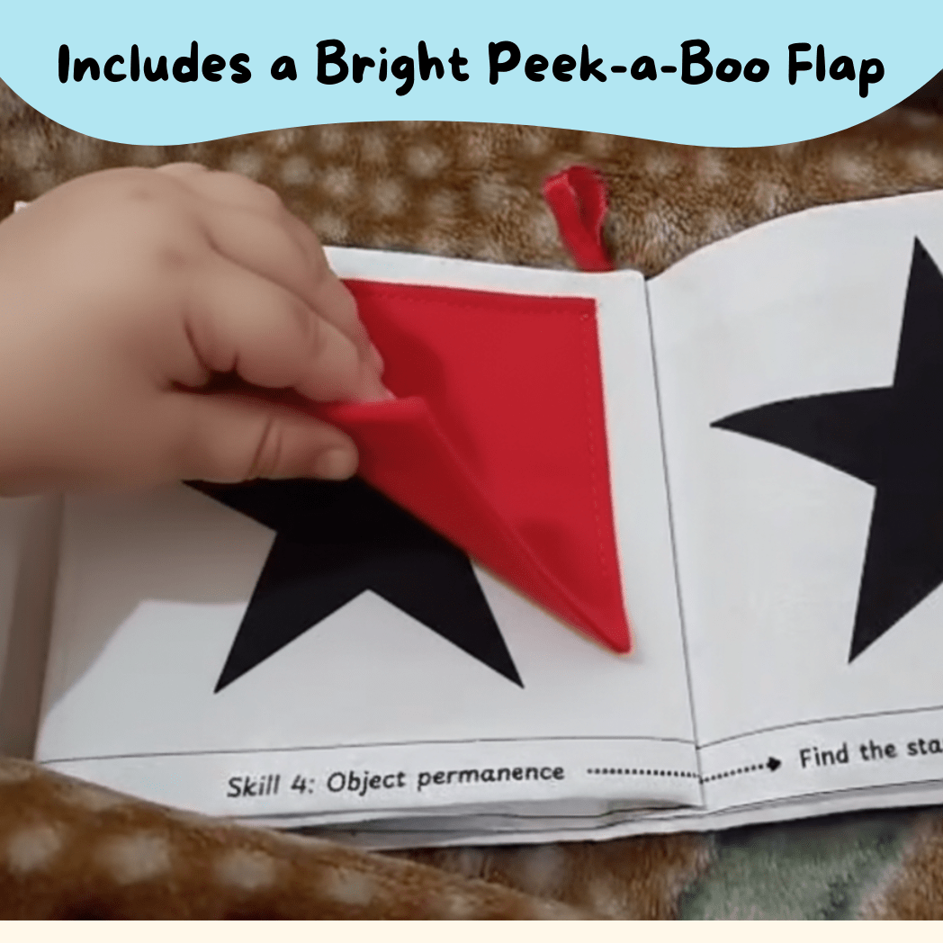 High contrast black and white pages in infant cloth book - safe for babies to mouth