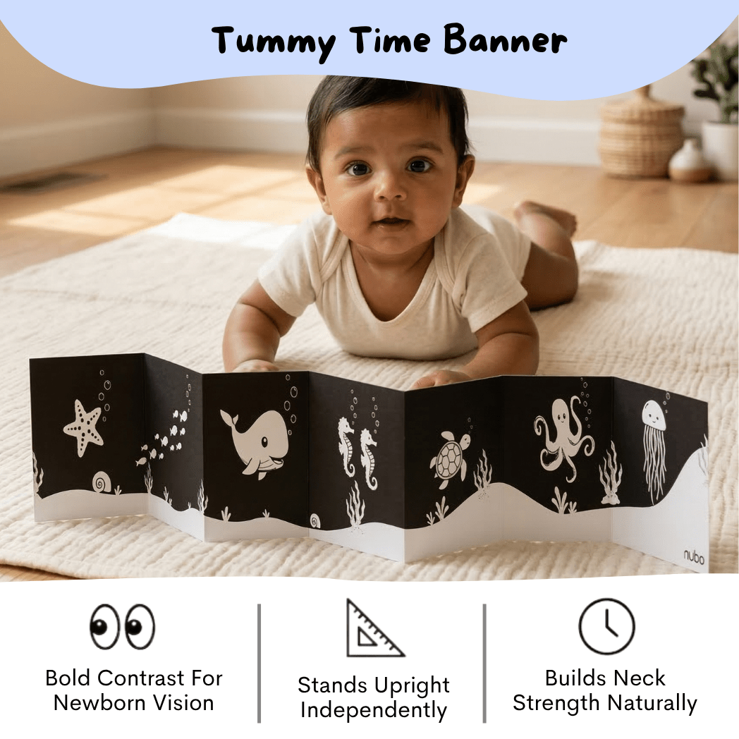 High contrast flashcards and tummy time book newborn gift kit by Nubokind