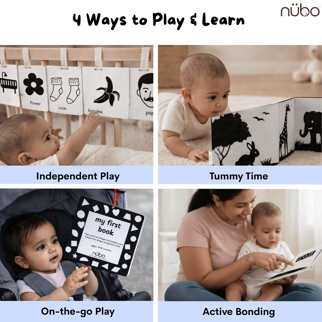 Newborn high contrast flashcards with black and white images for babies 0 to 6 months
