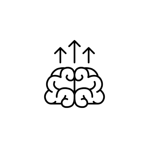 Brain icon with arrows representing cognitive growth, learning, and early brain development.