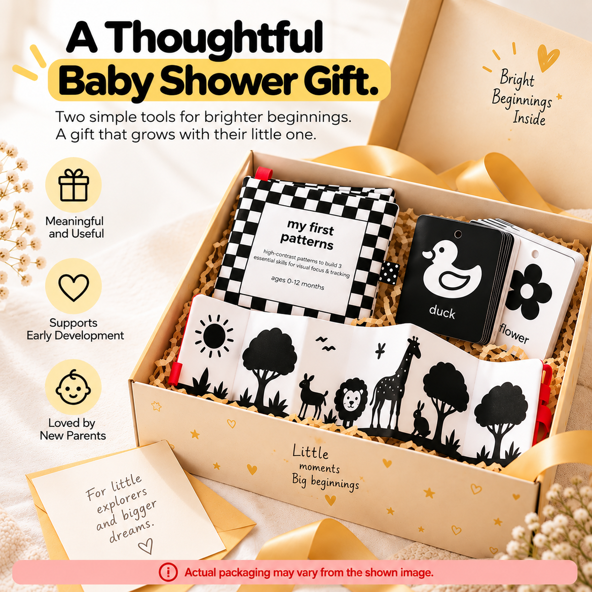Newborn Visual Development Kit (0-12 Months) | High Contrast Books, Flashcards & Tummy Time Banner