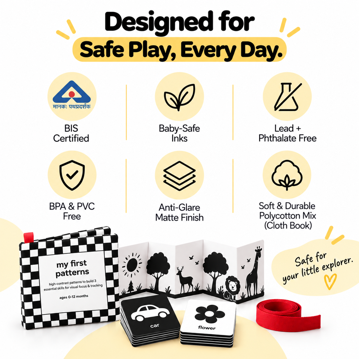 Newborn Visual Development Kit (0-12 Months) | High Contrast Books, Flashcards & Tummy Time Banner