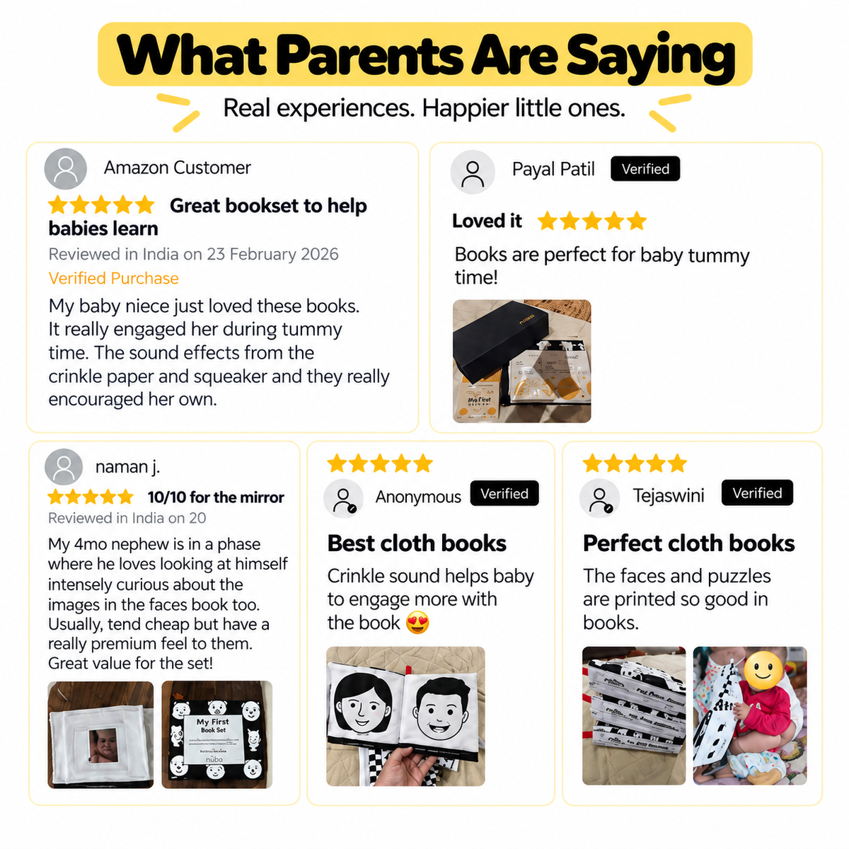 Parent reviews of the Nubokind high contrast infant cloth book set