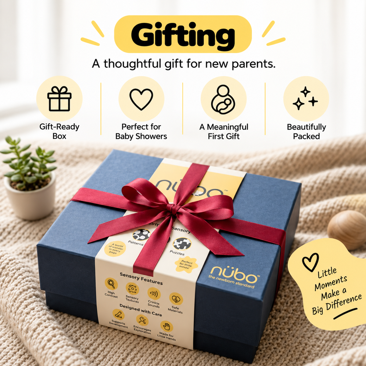 Newborn gift set in gift ready packaging, a Montessori gift idea for a new baby