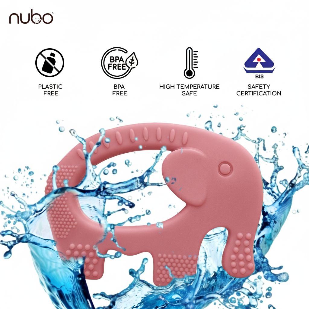 Multi-textured Ele ring teether for gentle gum massage - food-grade silicone