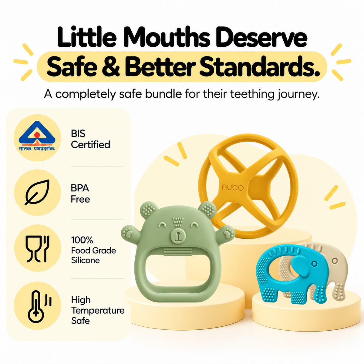Silicone Baby Teether Set of 3 | Kiko, Ele & Orbi