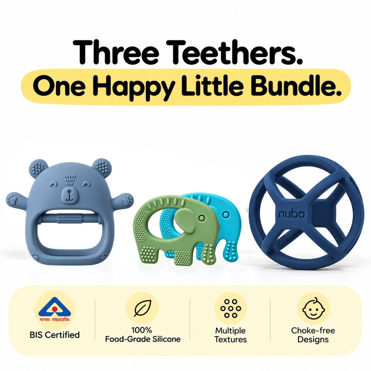 Silicone Baby Teether Set of 3 | Kiko, Ele & Orbi