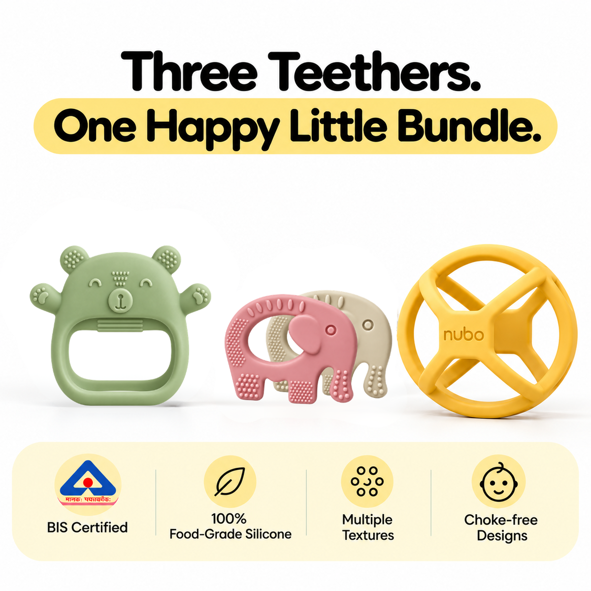 Silicone Baby Teether Set of 3 | Kiko, Ele & Orbi