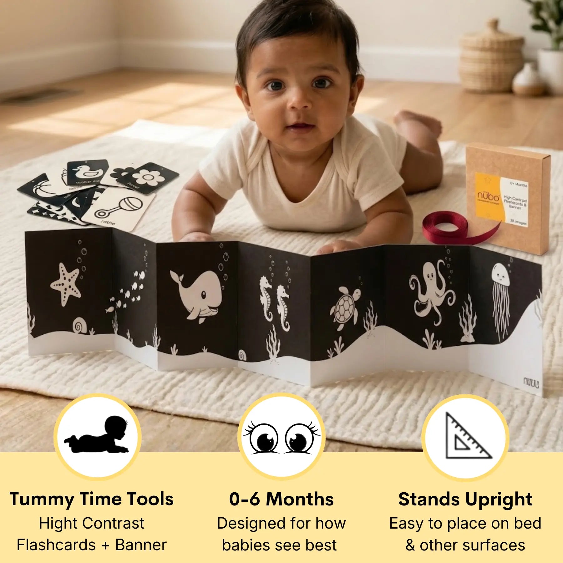 High Contrast Flashcards Kit - Flashcards & Tummy Time Banner - Nubokind