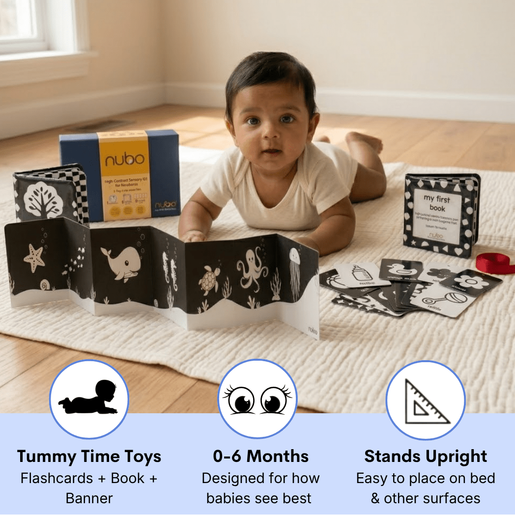Newborn Gift Kit - High Contrast Flashcards & Tummy Time Book - Nubokind