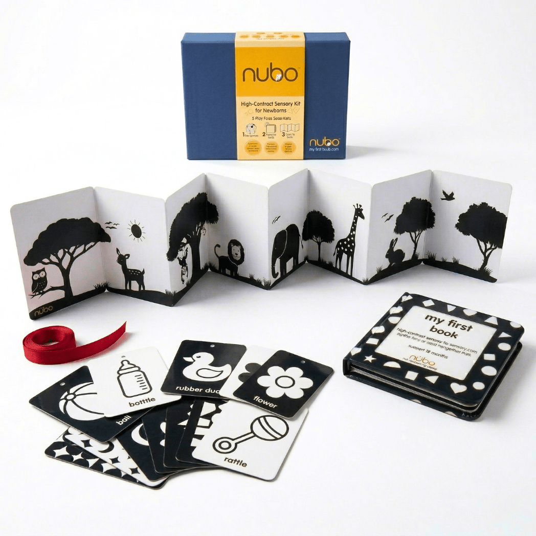 Newborn Gift Kit - High Contrast Flashcards & Tummy Time Book - Nubokind