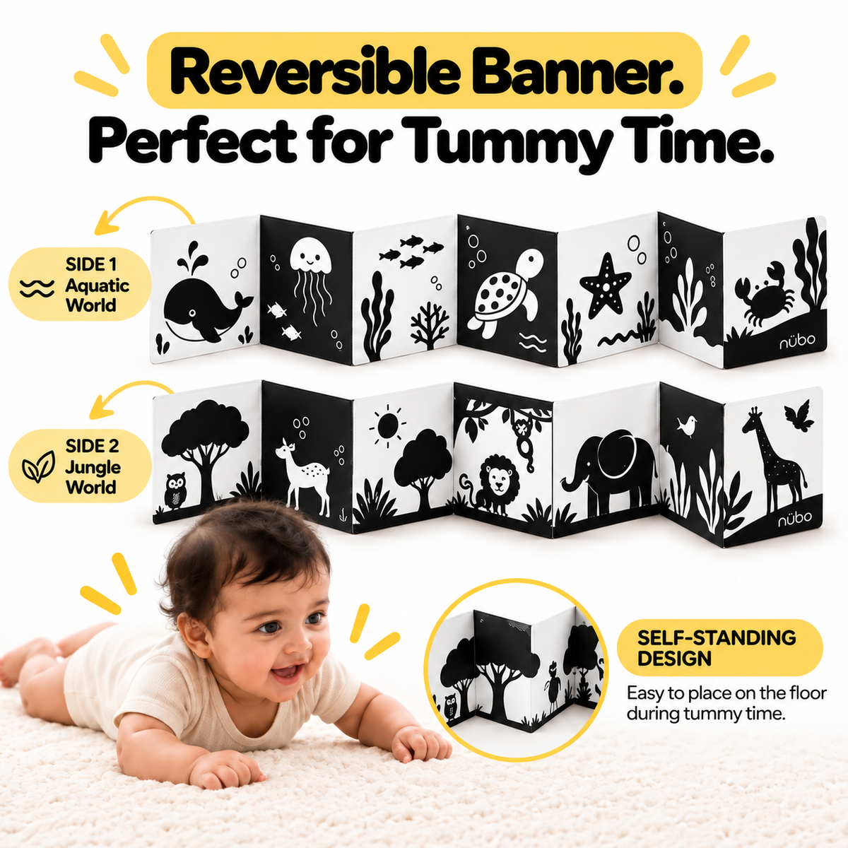 Newborn Visual Development Kit (0-12 Months) | High Contrast Books, Flashcards & Tummy Time Banner