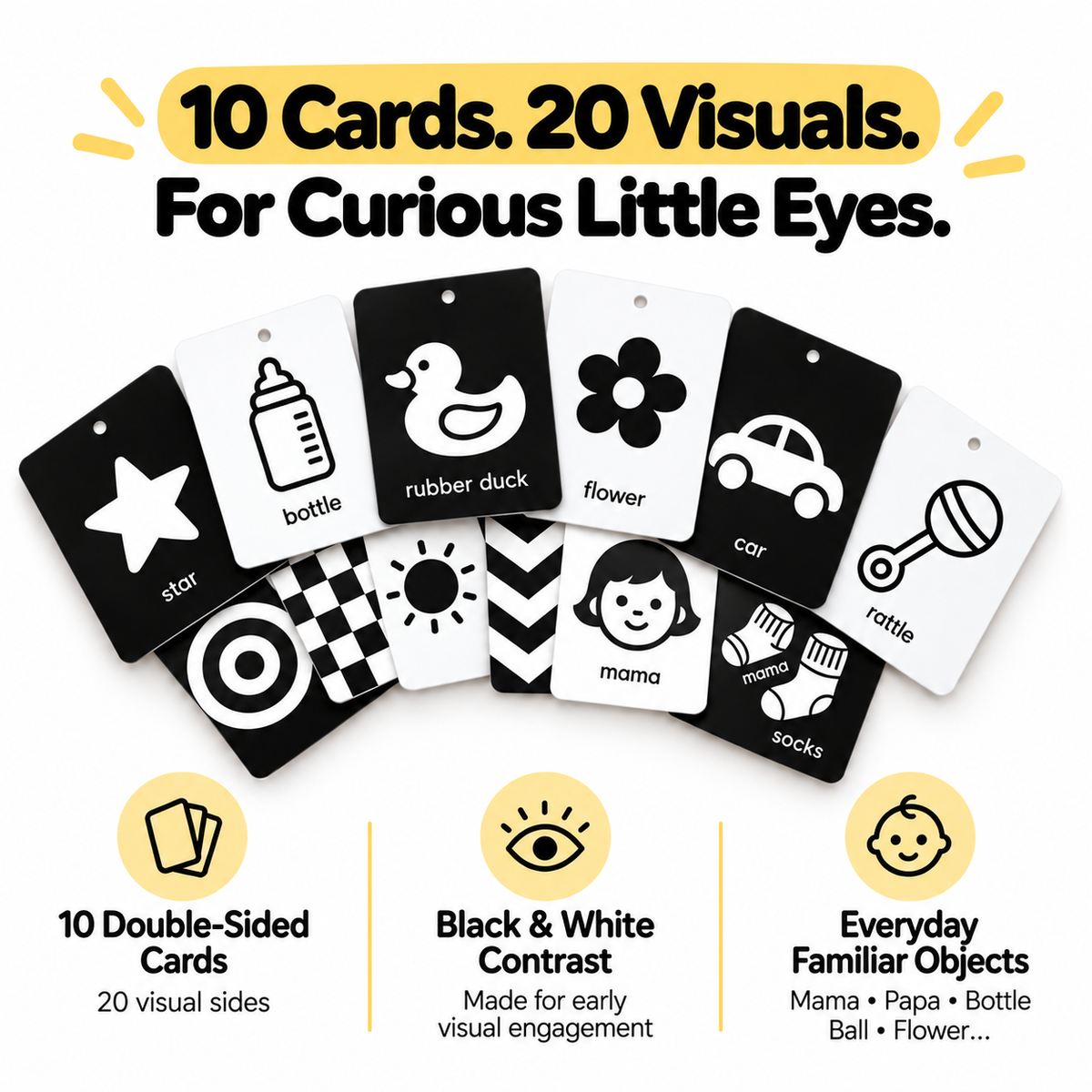 Newborn Visual Development Kit (0-12 Months) | High Contrast Books, Flashcards & Tummy Time Banner