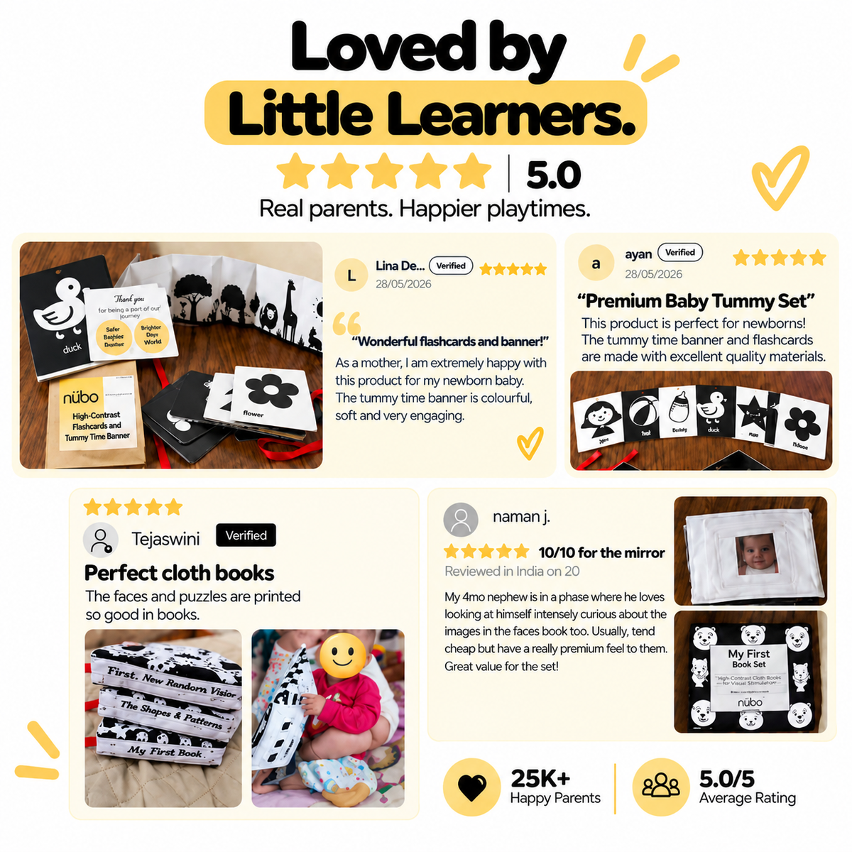Newborn Visual Development Kit (0-12 Months) | High Contrast Books, Flashcards & Tummy Time Banner