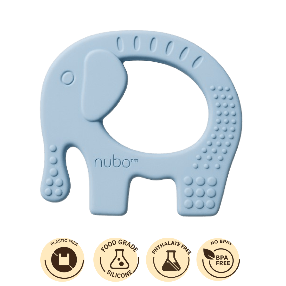 Nubo elephant-shaped silicone teether for babies, BPA-free and plastic-free