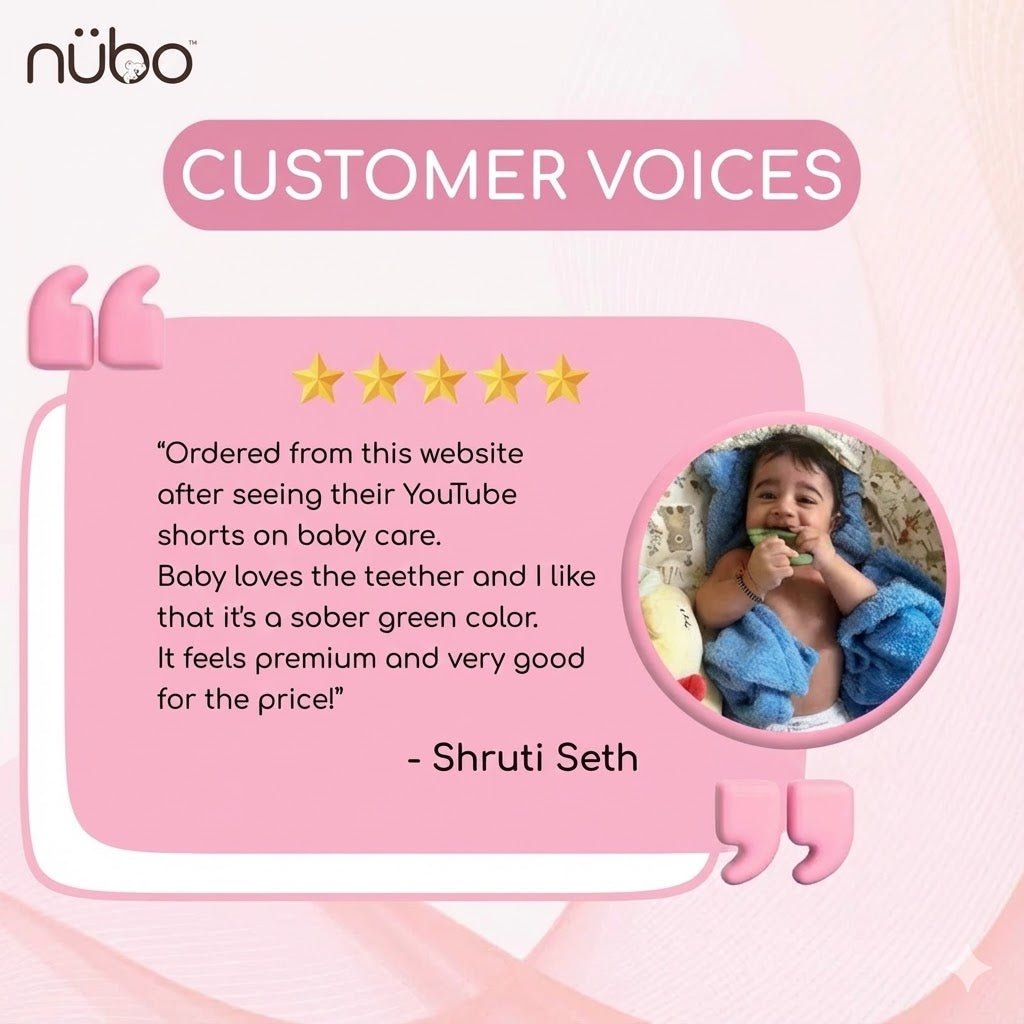 Baby holding Ele silicone ring teether - teething relief for infants 3-12 months