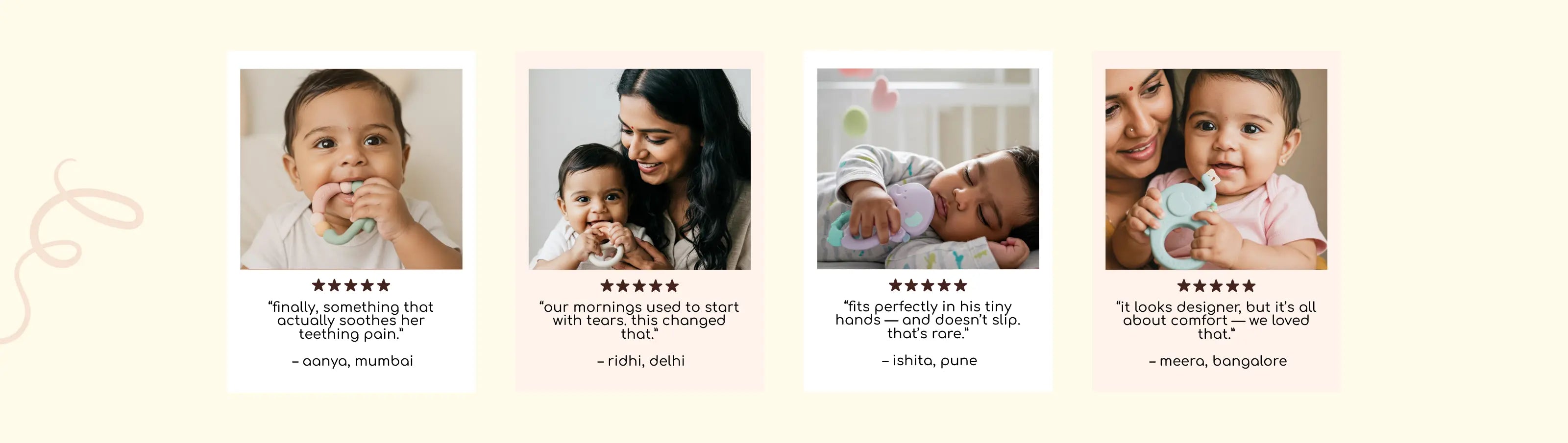 Happy parents sharring testimonials about best infant teething toys by nubo. They especially like the teething rings for infants.