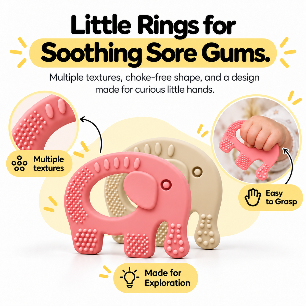 Silicone Baby Teether Set of 3 | Kiko, Ele & Orbi