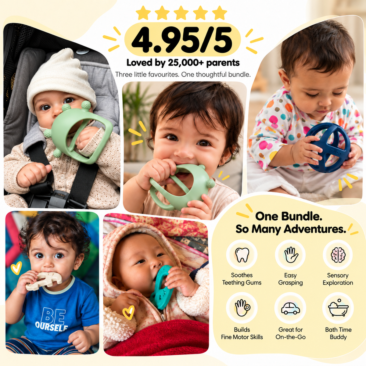 Silicone Baby Teether Set of 3 | Kiko, Ele & Orbi