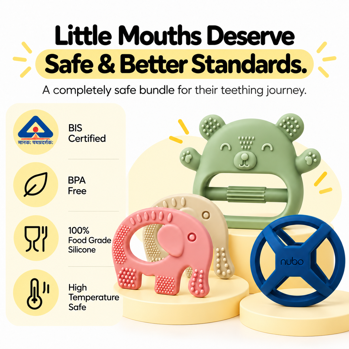 Silicone Baby Teether Set of 3 | Kiko, Ele & Orbi